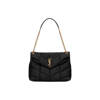SAINT LAURENT PUFFER Lambskin Shoulder Bag Medium Size Women's Black