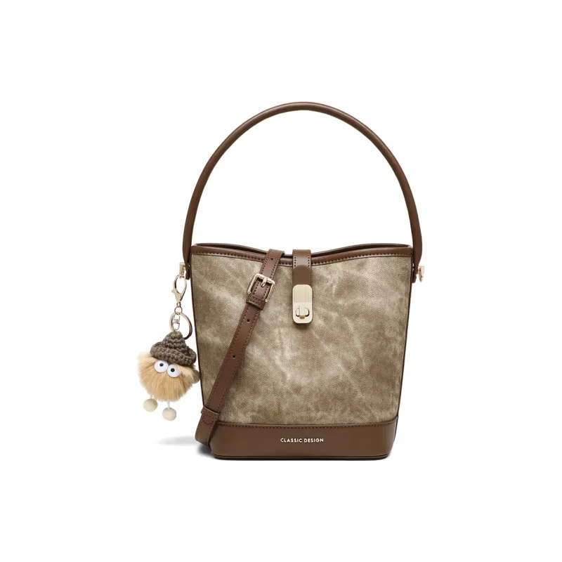 COMELY Synthetic Leather Bucket Shoulder Bag Crossbody Bag Handbag Women's Coffee-1