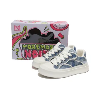 MOREMORENOISE Height Increasing Slip Resistant Low Top Skateboard Shoes Unisex White Sky Blue