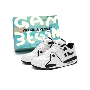 WELKIN&WZWJ Warm Slip Resistant Cushioning Height Increasing Mid Top Skateboard Shoes Unisex White Black