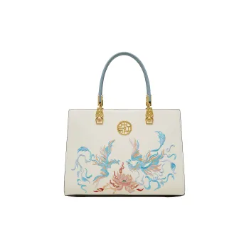 Geshiman Cow Leather Handbag Regular Women's Elegant White/Royal Blue/Palace Red/Apricot Color Blocking