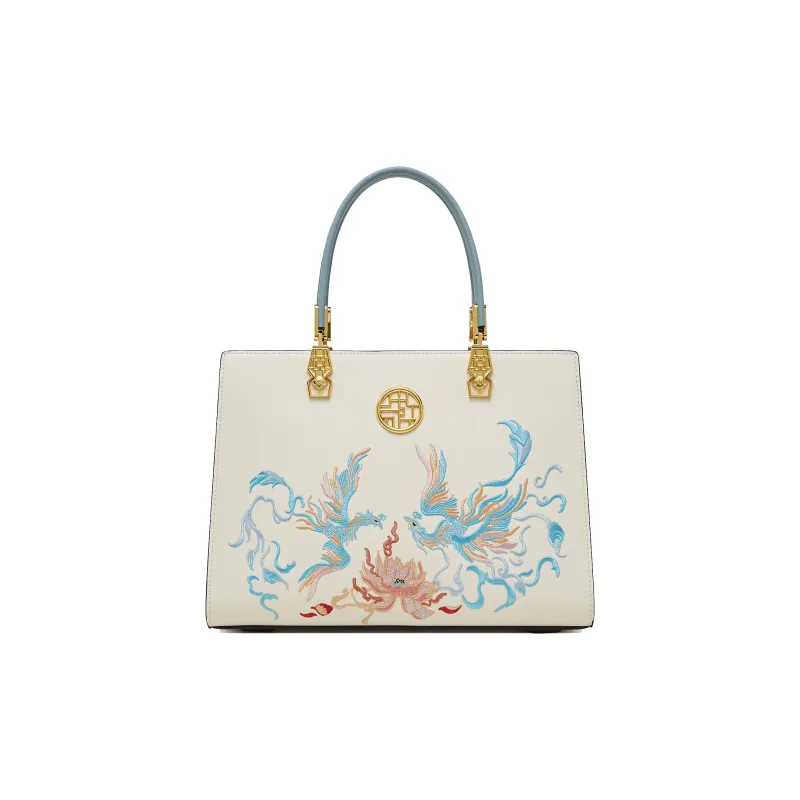 Geshiman Cow Leather Handbag Regular Women's Elegant White/Royal Blue/Palace Red/Apricot Color Blocking-0