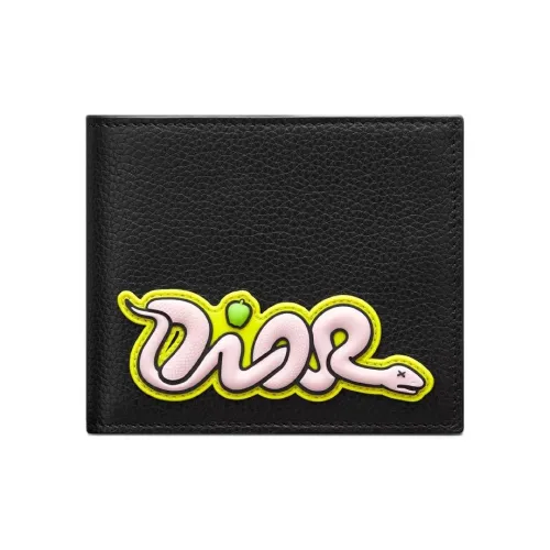 DIOR KAWS Collaboration Cow Leather Wallet Unisex Black