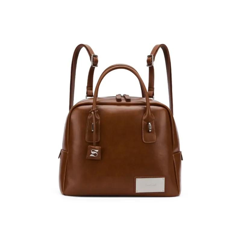 MCMIKO Cow Leather Patchwork With Artificial Leather Backpack Women's Brown/Honest Black-1