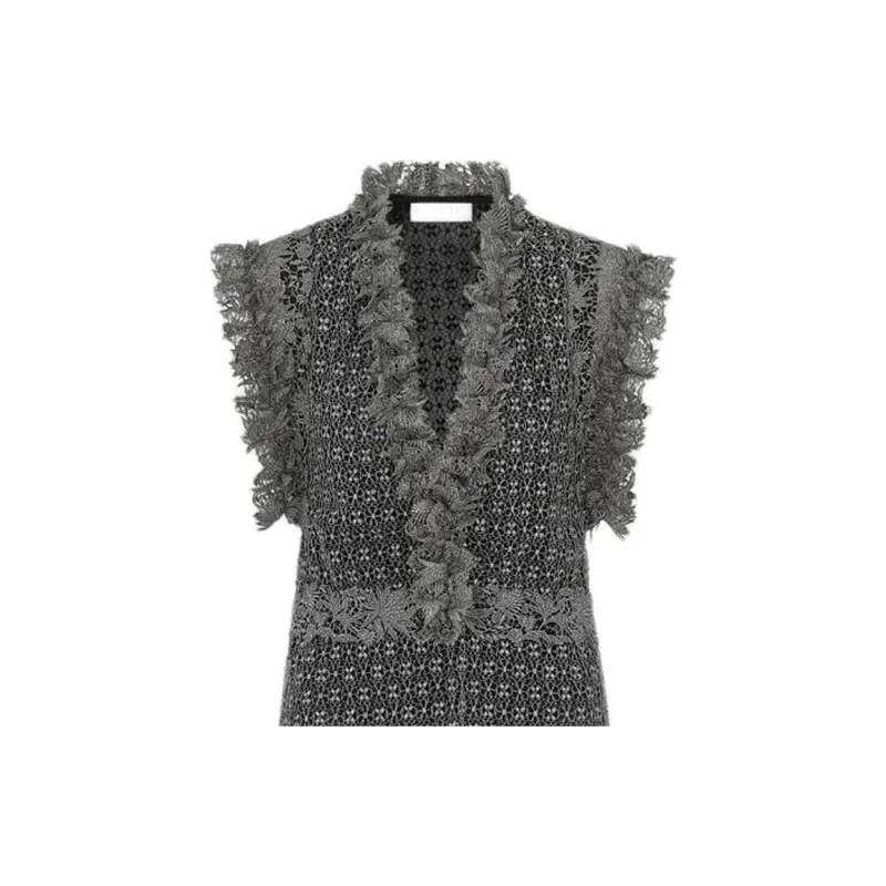 DIOR SS25 Sleeveless Dress Women's Silver Black-2