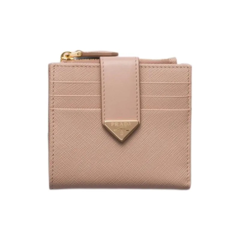 PRADA Saffiano Calfskin Wallet Women's Nude Pink-0