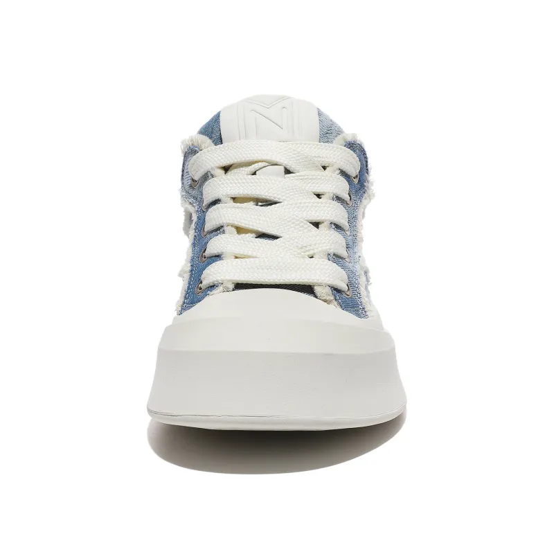 MOREMORENOISE Height Increasing Slip-Resistant Low-Top Skateboard Shoes Unisex White Sky Blue-3