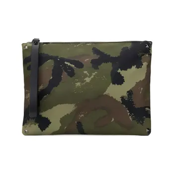 Valentino Fabric With Leather Clutch Large Size Men's Green