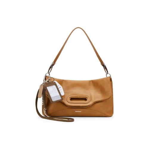 MCMIKO Cow Leather Patchwork With Artificial Leather Shoulder Bag Women's Yellow Skin Brown