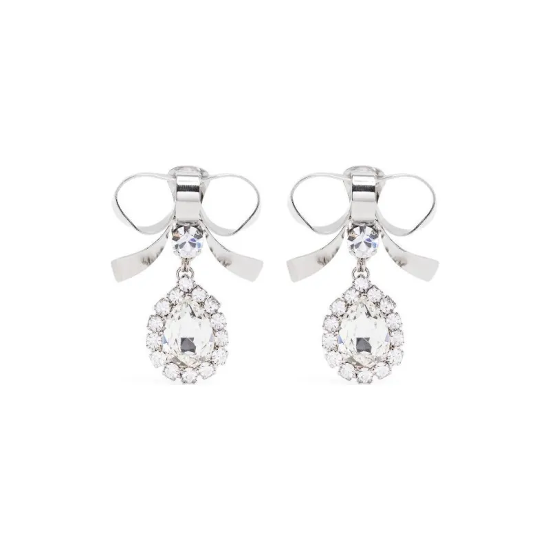 Alessandra Rich Crystal embellished Bow Drop Earrings-0