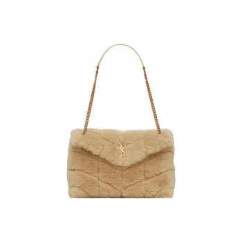 SAINT LAURENT Wool Bonded Leather Cloud Bag Pillow Bag Shoulder Bag Crossbody Bag Small Size Women's Beige