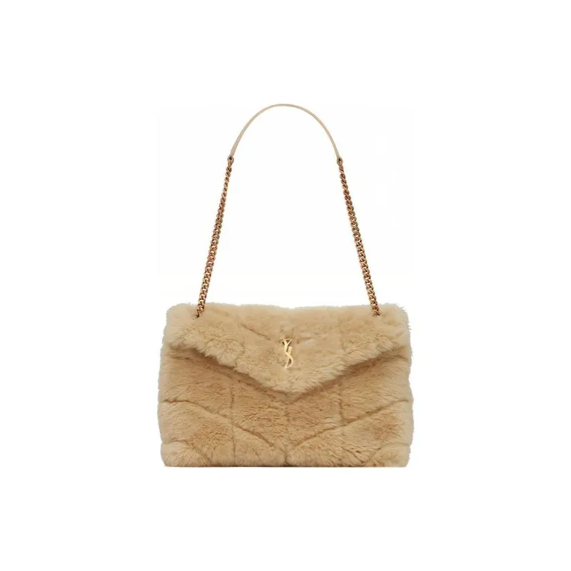 SAINT LAURENT Wool Bonded Leather Cloud Bag Pillow Bag Shoulder Bag Crossbody Bag Small Size Women's Beige-0