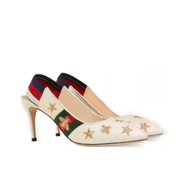 GUCCI Web Bee Slim Heel High Heels Women's White-2