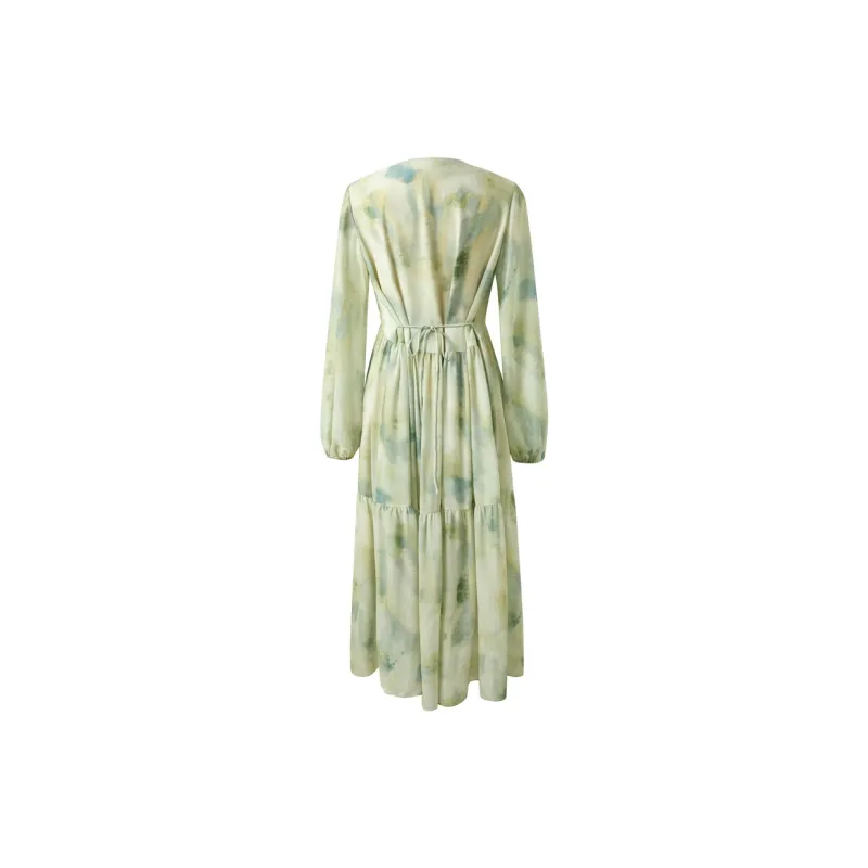 3COLOUR Long Sleeved Dress Women's Green Beige Floral-1