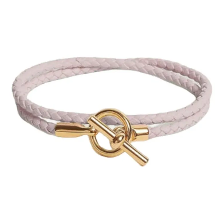 HERMES Leather Gold-Plated Bracelets Women's Pink-0