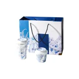 Pair Cups Gift Box Set-Blue and White Bird Tall and Short Styles