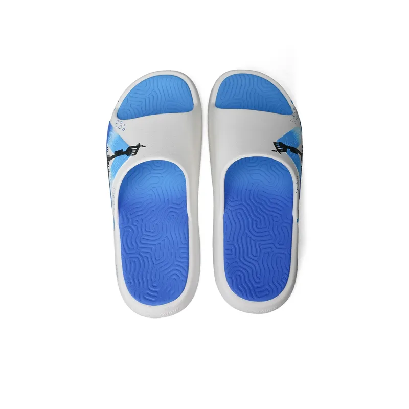 PEAK Tai Ji1.0 Cushioned Slip-Resistant Abrasion-Resistant Slide Slippers Men's Ivory Colorful Blue-4