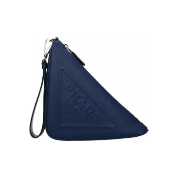 PRADA Triangle Leather Triangle Bag Clutch Small Size Men's Blue