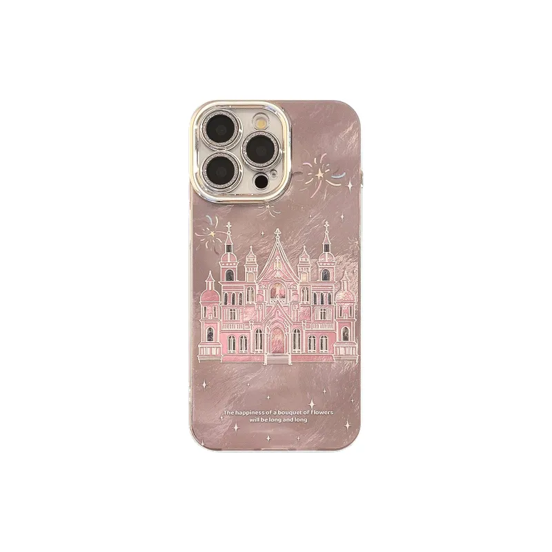 QIZHENG ABS+PC Material Girlish Smoke Castle With Chain Phone Case Compatible With Apple 16 Pro Max/15/14/13/12/11-7