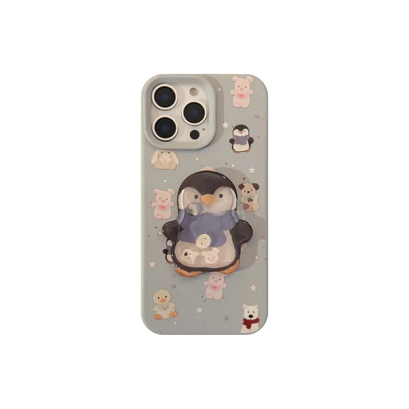 QIZHENG TPU Material Cute Penguin Little Bunny Rocking Phone Case Compatible With Apple 16 Pro Max/15/14/13/12/11-0