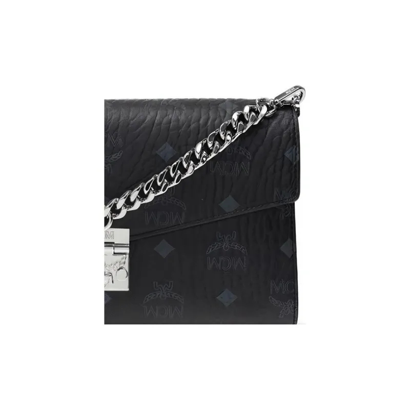 MCM Millie Visetos Artificial Leather Chain Bag, Crossbody Bag, Shoulder Bag Medium Size Women's Black-4