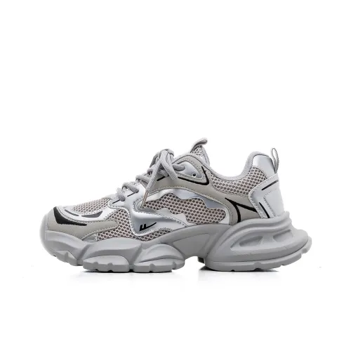 Warrior Breathable Height Increasing Wear Resistant Low Top Chunky Sneakers Women's Gray Silver
