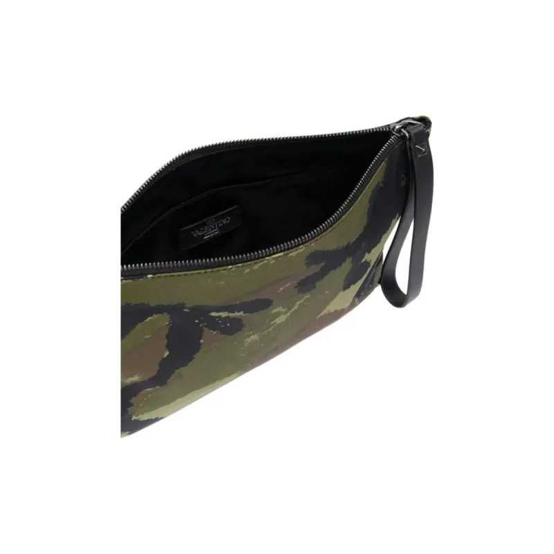 Valentino Fabric With Leather Clutch Tubas Men's Green-2