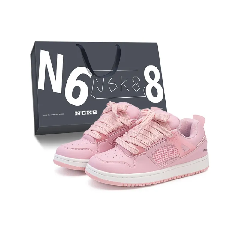 N6K8 Anti Slip Wear Resistant Low Top Skateboard Shoes Women's Pink Gift Box Set-0