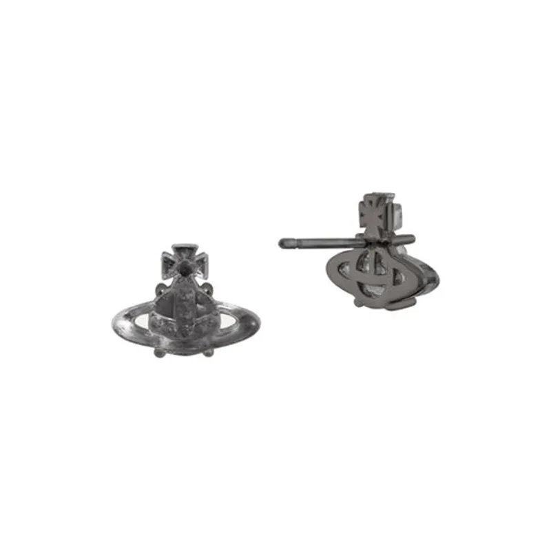 Vivienne Westwood Brass Cubic Zircon Cyberpunk Transparent Gray Saturn Shaped Earrings Unisex Silver/Gray-1