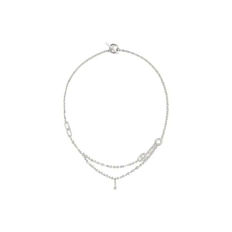 HERMES Diamond Necklaces Women's Silver-0