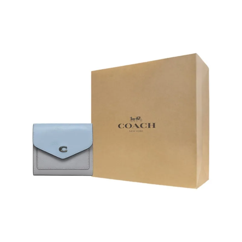 COACH Wyn Cross Grain Leather Envelope Wallet Women's Haze Blue & Gray Multicolor-6