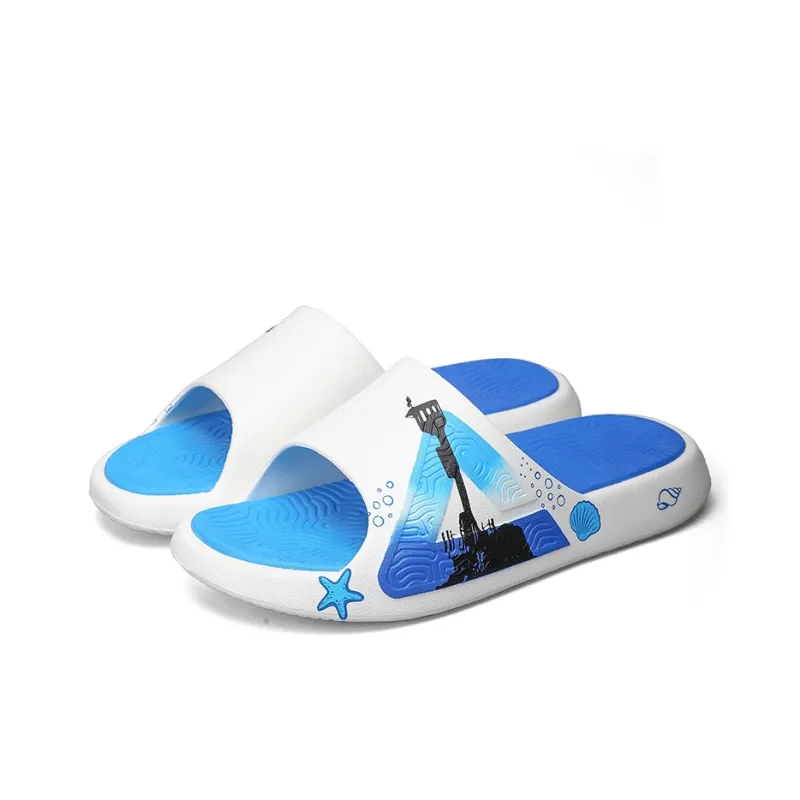 PEAK Tai Ji1.0 Cushioned Slip-Resistant Abrasion-Resistant Slide Slippers Men's Ivory Colorful Blue-1
