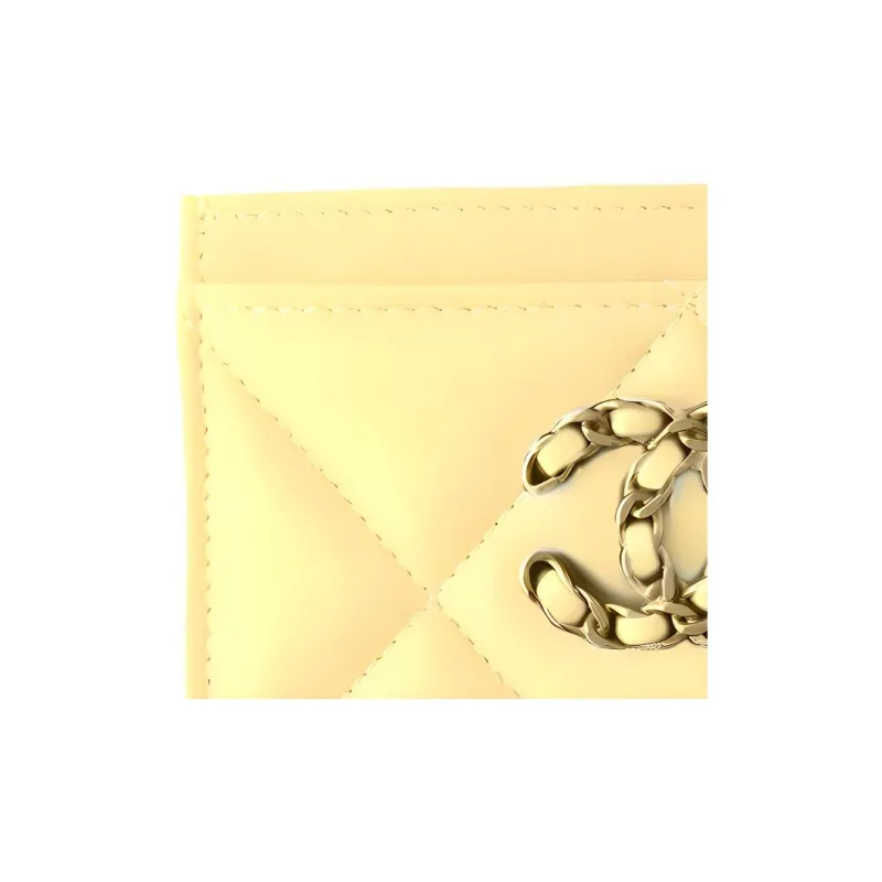 CHANEL Lambskin Coin Purse, Card Holder Women's Light Yellow-2