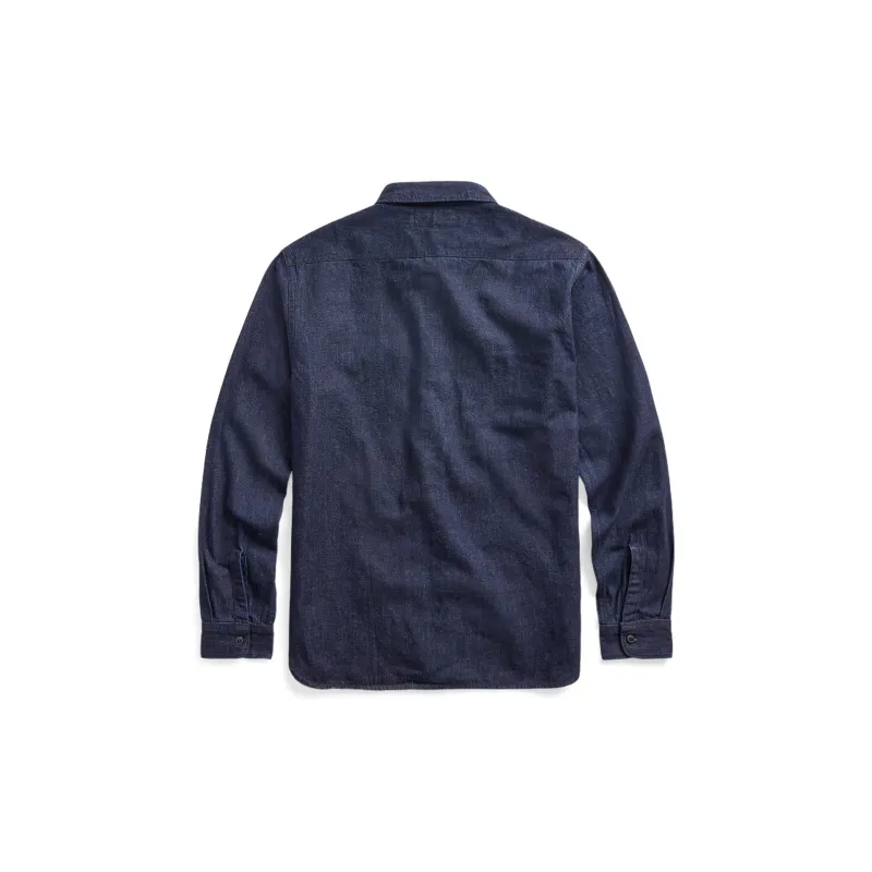 DOUBLE RL Indigo Cotton Linen Denim Workshirt Long Sleeved Shirt Men's Blue-1