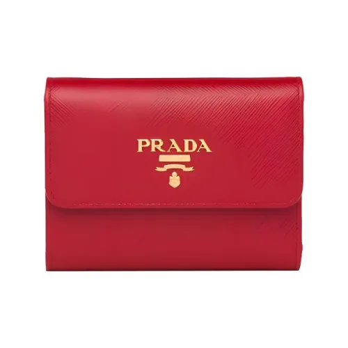 PRADA Saffiano Leather Wallet Small Size Women's Red