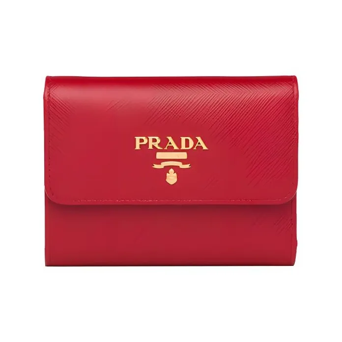 PRADA Saffiano Leather Wallet Trumpets Women's Red-0