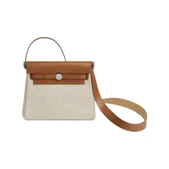 HERMES Canvas With Leather Crossbody Bag Shoulder Bag Mini Women's Gold Brown