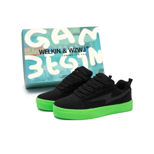 WELKIN&WZWJ Gift Box Set Anti-Slip Wear-Resistant Low-Top Skateboard Shoes Unisex Black Green
