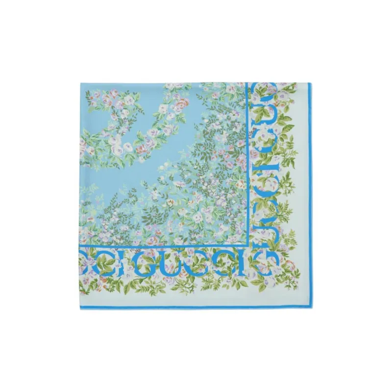 GUCCI Silk Silk Scarves Women's Light Blue-1