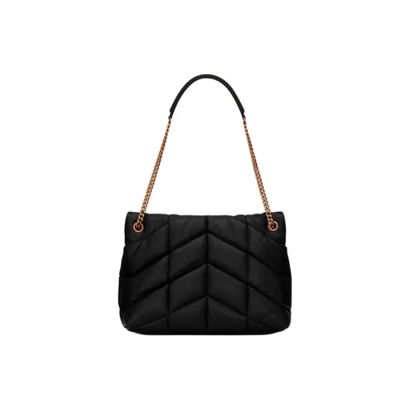 SAINT LAURENT PUFFER Lambskin Shoulder Bag Medium Size Women's Black-4