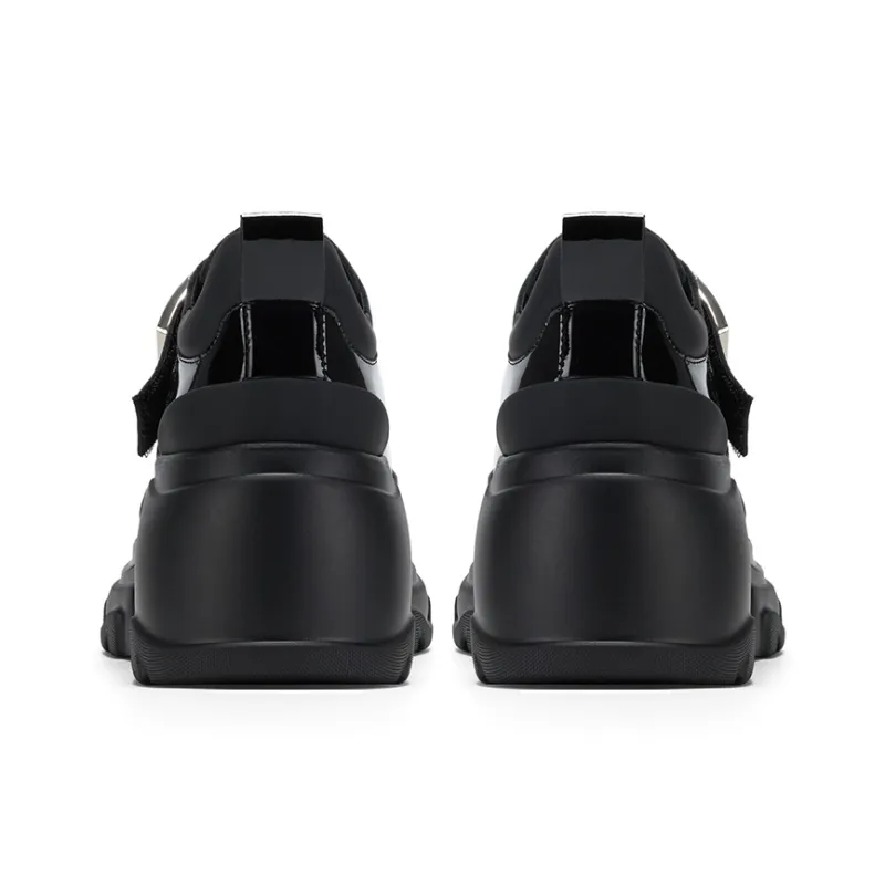 GG CC Chunky Heel High Heels 7cm Women's Black-3