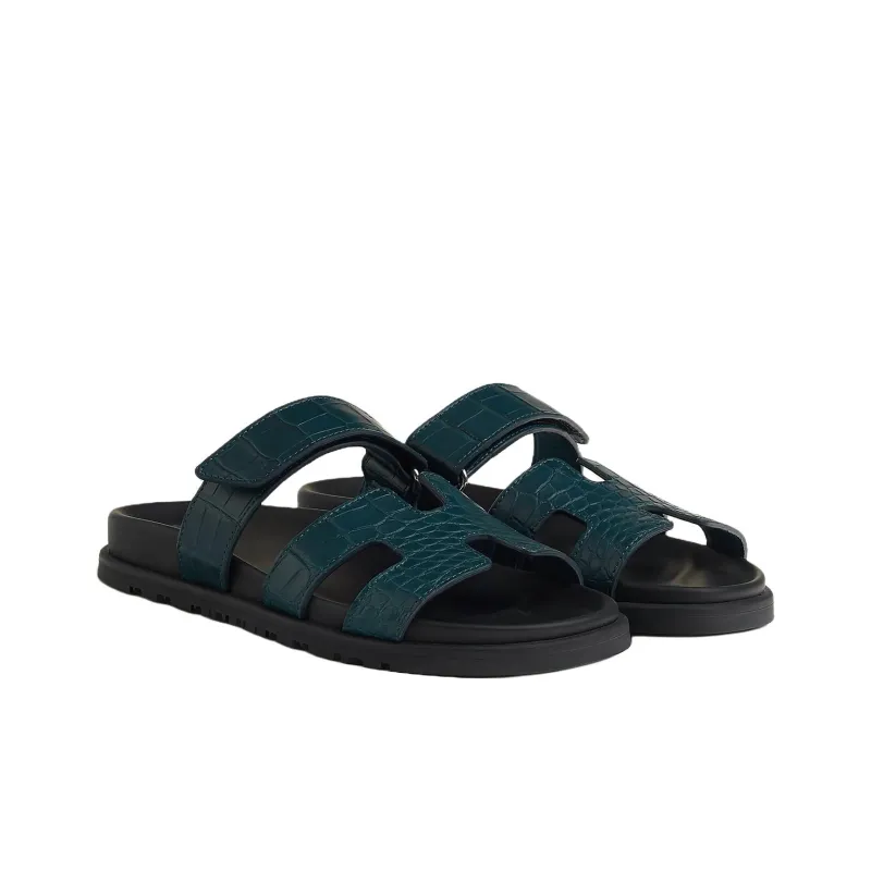 HERMES Chypre Slide Slippers Women's Turquoise-2