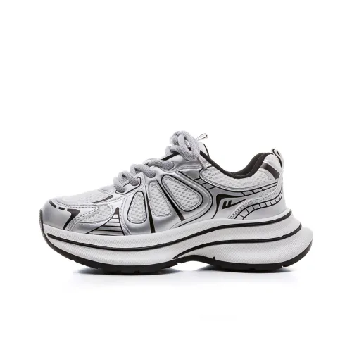 Warrior Lightweight Height Increasing Low Top Chunky Sneakers Women's Silver Black