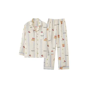 WANANNI Pajama Set Women's Light Apricot Blue