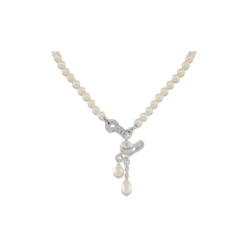 Vivienne Westwood Brass Irregular Pearl Design Saturn Pendant Necklace Women's Silver