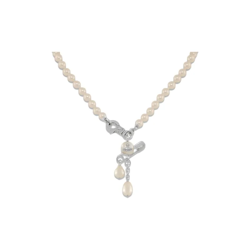 Vivienne Westwood Brass Irregular Pearl Design Saturn Pendant Necklace Women's Silver-0