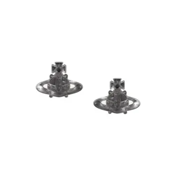 Vivienne Westwood Brass Cubic Zircon Cyberpunk Transparent Gray Saturn Shaped Earrings Unisex Silver/Gray