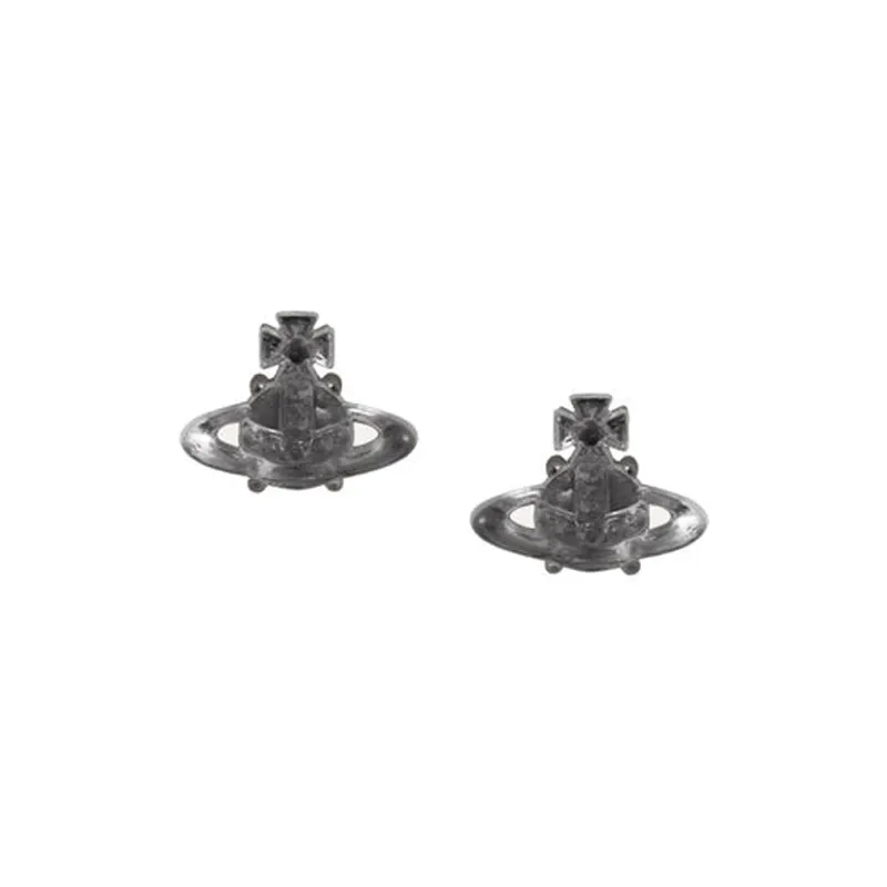 Vivienne Westwood Brass Cubic Zircon Cyberpunk Transparent Gray Saturn Shaped Earrings Unisex Silver/Gray-0