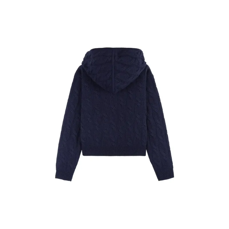 SPORTY & RICH Src Cable knit Cashmere Zip Hoodie 'Navy'-1