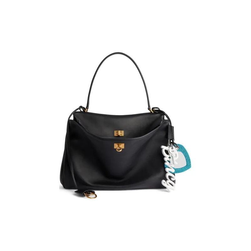 Balenciaga Cow Leather Bag Charm Bag Accessory Women's Black & Turquoise-3